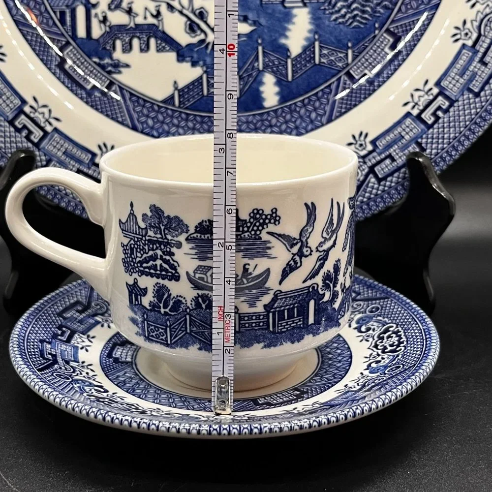 Blue Willow 3 Piece Set-Dinner Plate, Cup and Saucer by Churchill NIB